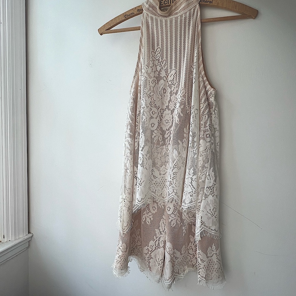 Boutique White & Nude Lace Romper Dress